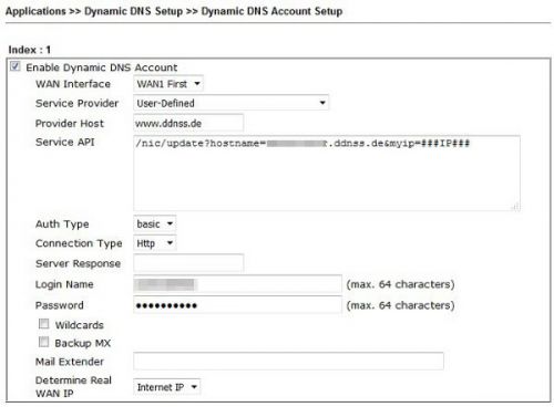 Applications >> Dynamic DNS Setup >> Dynamic DNS Account Setup