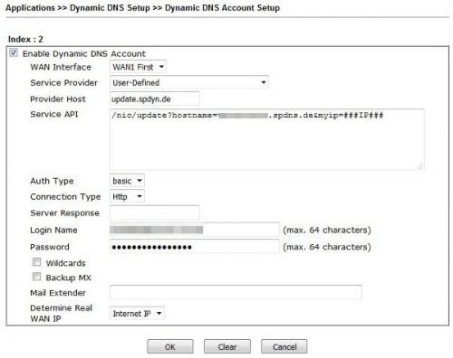 Applications >> Dynamic DNS Setup >> Dynamic DNS Account Setup