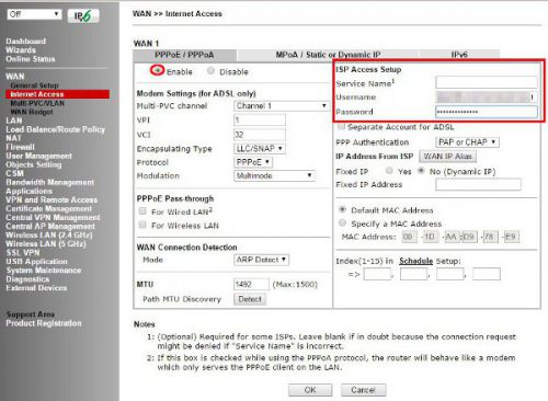 WAN >> Internet Access