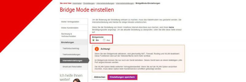 meinkabel-bridgemode-speichern