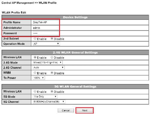 Central AP Management >> WLAN-Profile