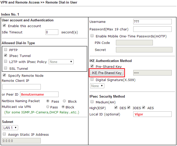 VPN and Remote Access >> Remote Dial-in User