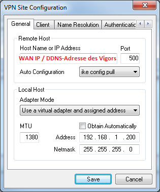 VPN Site Configuration General