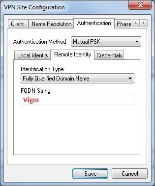 VPN Access Configuration Authentication-Remote Identity