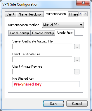 VPN Access Configuration Authentication-Credentials