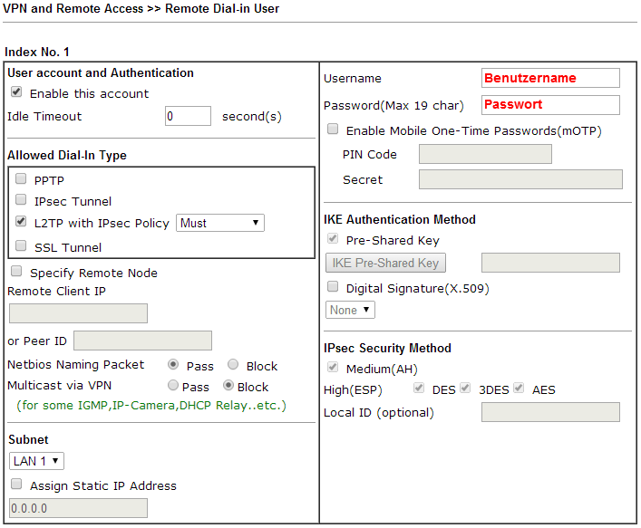 VPN and Remote Access >> Remote Dial-in User