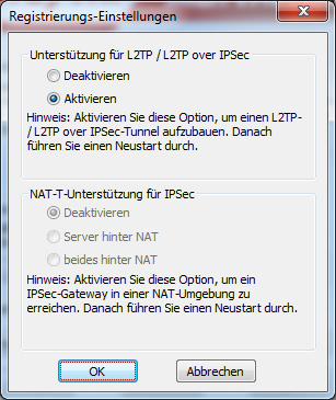 Registrierungs-Einstellung