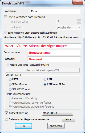 Smart VPN Client Profil-Einstellung