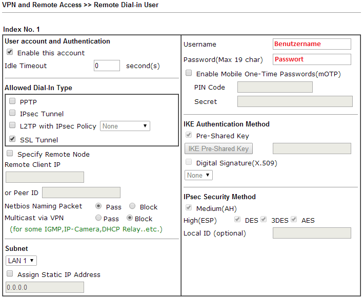 VPN and Remote Access >> Remote Dial-in User